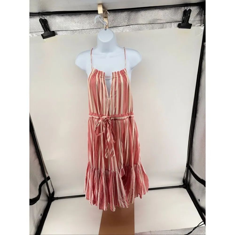 Anthropologie Eva Franco Daylily Stripe Dress Red White Cotton Halter Size XS